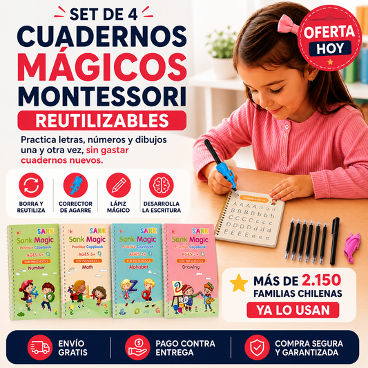 Set 4 Cuadernos Mágicos Montessori Reutilizables